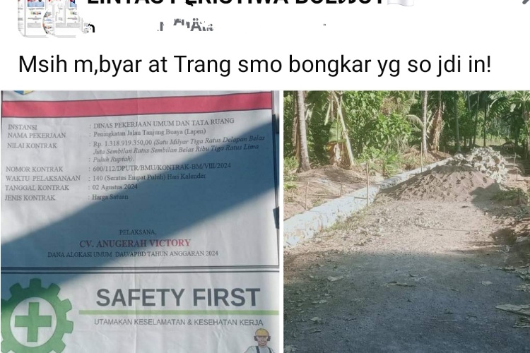 Gambar: tangkapan layar, ungahan masyarakat terkait keluhan gaji dan kondisi proyek terlihat mangkrak pada postingan masyarakat dimedia sosial Facebook Jummat (8/11/2024)