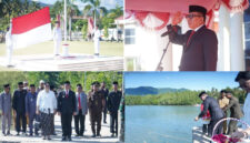 Suasana Upacara Peringatan Hari Pahlawan 2024 di Halaman Kantor Bupati Minggu (10/11/2024). Penjabat Bupati Bolmut, Darwin Muksin, S.Sos., MM., bertindak sebagai Inspektur. Dan Tabur Bunga di Pelabuhan Boroko. Gambar Doc/Prokopim