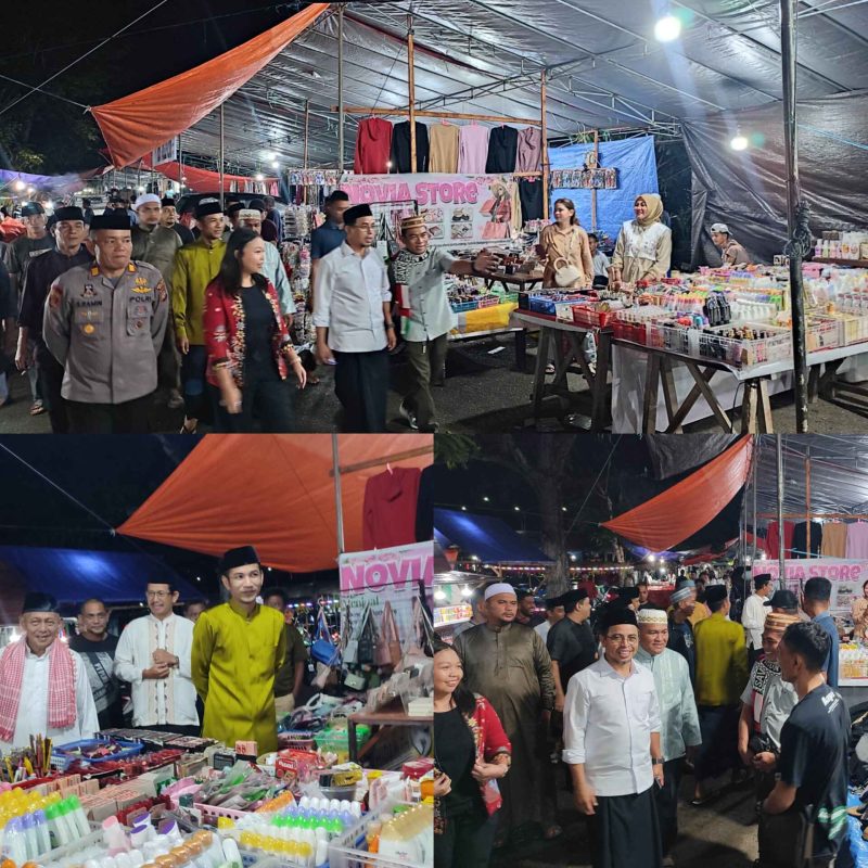 Bupati Sirajudin Lasena dan Wakil Bupati Mohammad Aditya Pontoh meninjau lapak pedagang serta berinteraksi dengan warga pada hari pertama pembukaan Pasar Rakyat Ramadhan di Lapangan Kembar Boroko.