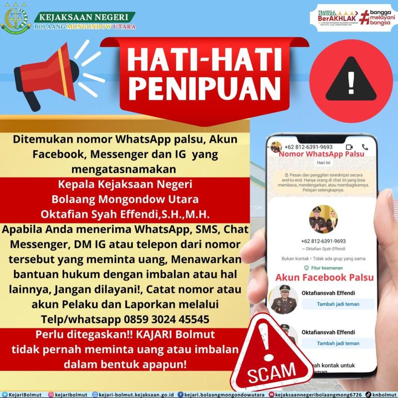 Akun palsu catut nama Kajari Bolmut. Gambar/Doc