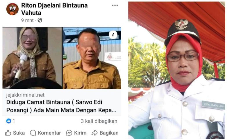 Gambar/Documentasi Tangkapan layar Postingan dugaan pencemaran nama baik, dan Sangadi Bintauna Pantai Warniati Aris