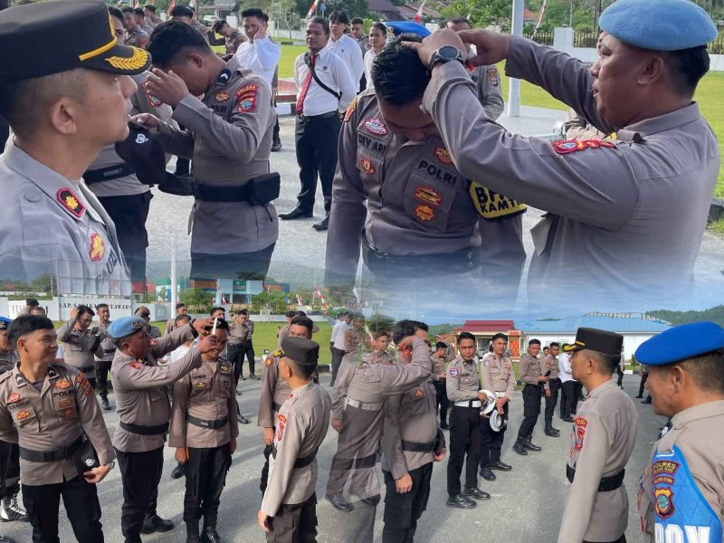 Wakapolres Bolmut KOMPOL Abdulramhan Faudji, S.H., M.H. turun langsung memimpin kegiatan Penegakan Ketertiban dan Disiplin (Gaktiblin) di depan Markas Komando (Mako) Polres Bolmut. Senin 7 Juli 2025