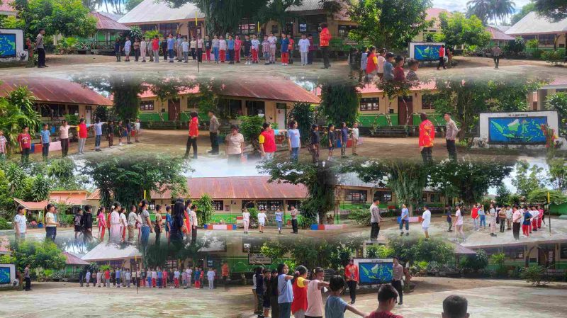 Satlantas Polres Bolmut saat melaksanakan kegiatan sosialisasi di SDN 4 Bolangitang Barat pada Selasa (8/7/2025). Gambar/Doc: Humas Polres Bolmut