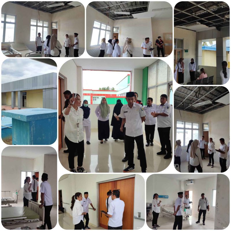 Wakil Bupati Bolmut Mohammad Aditya Pontoh didampingi Kadis Kesehatan Ali Dumbela bersama Kasubag Perencanaan RSUD Sutri Buhang saat meninjau kerusakan fasilitas gedung, dan ruangan pasien di RSUD Bolmut pada Rabu (6/8/2025) 