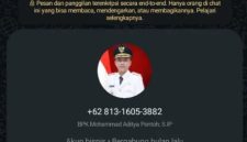 Nomor yang dicatut penipu yang mengatasnamakan Wakil Bupati Aditya Pontoh (Gambar/Tangkapan Layar) 