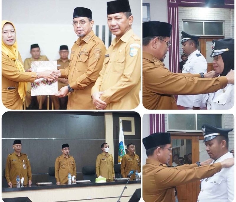 Bupati Bolaang Mongondow Utara bersama jajaran saat melantik dua penjabat sangadi (Kepala Desa) diaula BPKPD Selasa (21/10/2025). 