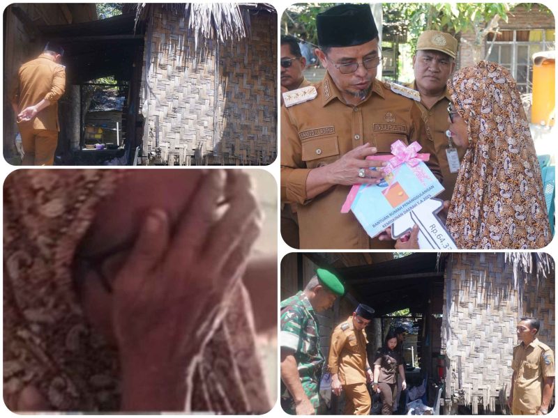Bupati Sirajudin Lasena saat menyerahkan kunci ruma layak huni kepada ibu jusran di Desa Busisingo Kecamatan Sangkub pada Senin (13/10/2025) 