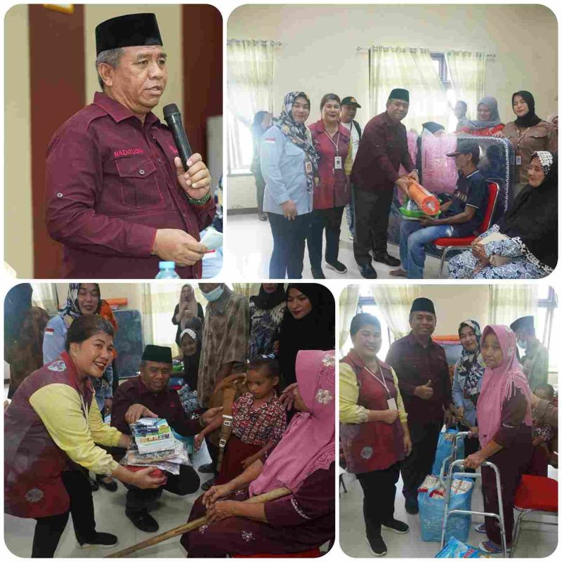 Gambar/Doc: Penyerahan bantuan dilakukan secara simbolis oleh Asisten Bidang Administrasi Umum Setda Bolmut, Dr. Hi. Abdul Nazarudin Maloho, S.Pd., M.Si, mewakili Bupati Boltara, bersama Kementerian Sosial RI melalui Sentra “Tumou Tou” Manado, dikantor camat kaidipang pada kamis (6/11/2025).