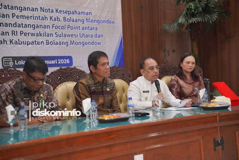 Gambar/Doc: Bupati Bolmong Yusra Alhabsyi saat memberikan sambutan pada kegiatan penandatanganan nota kesepakatan penguatan pelayanan publik yang transparan dan berintegritas bersama Ombudsman RI.