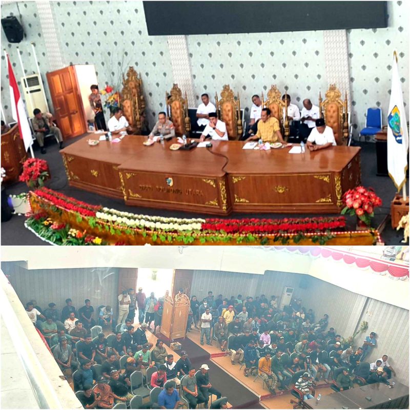 Gambar/Doc: Masa aksi penambang tradisional saat diajak masuk diruangan rapat paripurna DPRD Bolmut beraudiens dengan Pemerintah Daerah bersama DPRD Bolmut Rabu (7/1/2026).