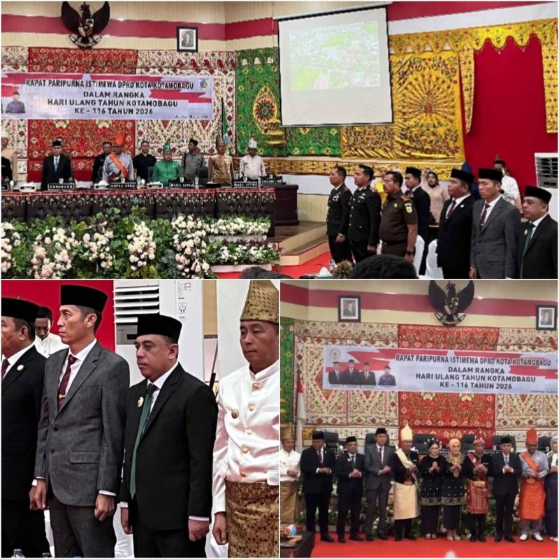 Gambar/Istimewah: Bupati Bolmong saat menghadiri kegiatan paripurna hut Kota Kotamobagu senin (19/1/2026). 