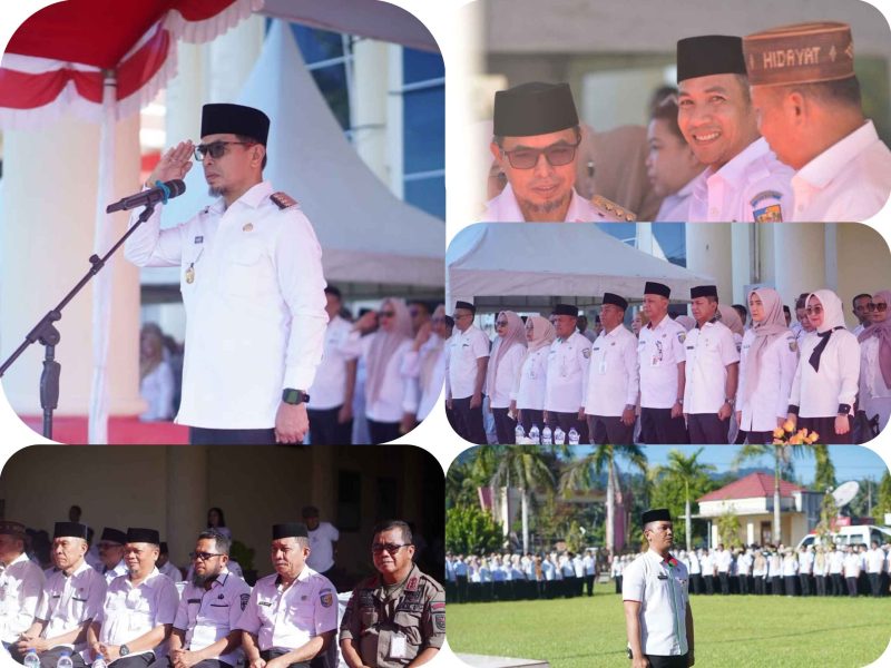 Kolase: apel kerja pasca libur nasional di halaman Kantor Bupati Bolmut, dipimpin langsung Bupati Sirajudin Lasena bersama jajaran pimpinan daerah, ASN, dan aparat desa.