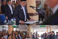 Bupati Yusra Alhabsyi saat melantik dan mengambil sumpah jabatan pejabat di lingkungan Pemkab Bolmong, disaksikan langsung oleh Wakil Bupati, Sekda, serta jajaran ASN dalam suasana khidmat dan penuh tanggung jawab.