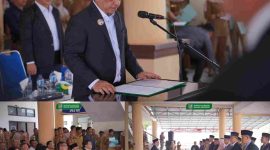 Bupati Yusra Alhabsyi saat melantik dan mengambil sumpah jabatan pejabat di lingkungan Pemkab Bolmong, disaksikan langsung oleh Wakil Bupati, Sekda, serta jajaran ASN dalam suasana khidmat dan penuh tanggung jawab.