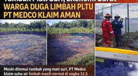 Potret tambak warga yang tidak lagi berproduksi, bersamaan dengan pemeriksaan suhu air limbah oleh PT Medco yang tercatat 32,5 derajat, Jumat (17/4/2026).
