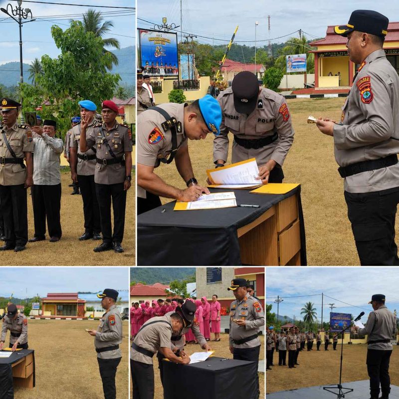 Kapolres Bolaang Mongondow Utara, AKBP Andhika Fitransyah, S.I.K., M.Han., memimpin langsung prosesi Serah Terima Jabatan (Sertijab) sejumlah Pejabat Utama (PJU) dan Kapolsek jajaran sebagai bagian dari upaya penguatan organisasi serta peningkatan kinerja pelayanan kepolisian kepada masyarakat di wilayah hukum Polres Bolmut Selasa (21/7/2026). 